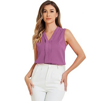 Women's Sleeveless Pleated Front V Neck Work Office Blouses