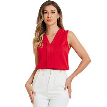 Women's Sleeveless Pleated Front V Neck Work Office Blouses