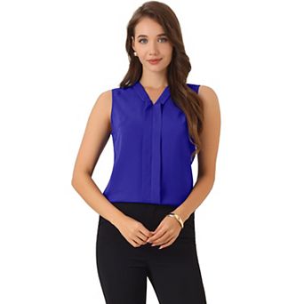 Women's Sleeveless Pleated Front V Neck Work Office Blouses