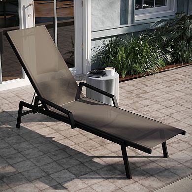 Emma and Oliver Braelin Textilene 5 Position Patio Chaise Lounge with Armrests and Metal Frame