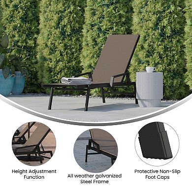 Emma and Oliver Braelin Textilene 5 Position Patio Chaise Lounge with Armrests and Metal Frame