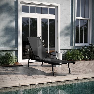 Emma and Oliver Braelin Textilene 5 Position Patio Chaise Lounge with Armrests and Metal Frame