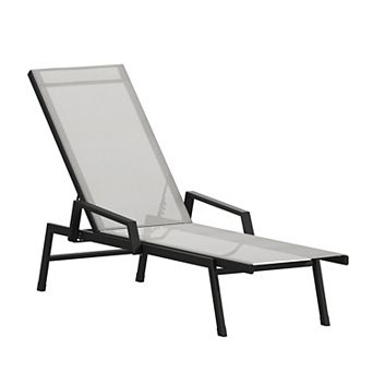 Emma and Oliver Braelin Textilene 5 Position Patio Chaise Lounge with Armrests and Metal Frame