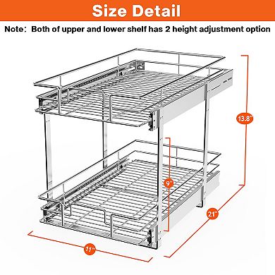 21"D x 11"W x 13.8"H Pull-Out 2 Tier Home Organizers