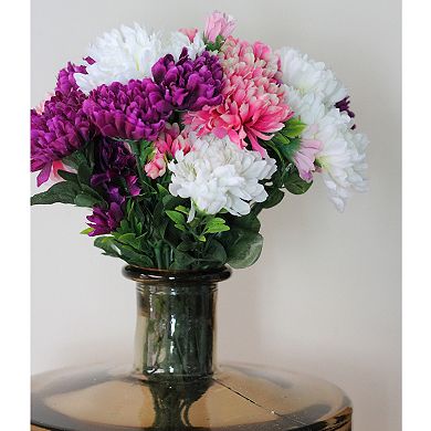 14" White  Pink and Purple Aritficial Flowering Chrysanthemum Bush