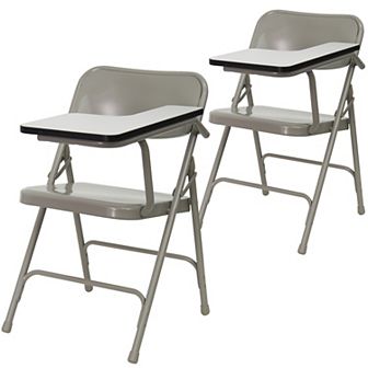Emma and Oliver 2 Pack Premium Steel Folding Chair with Left Handed Tablet Arm