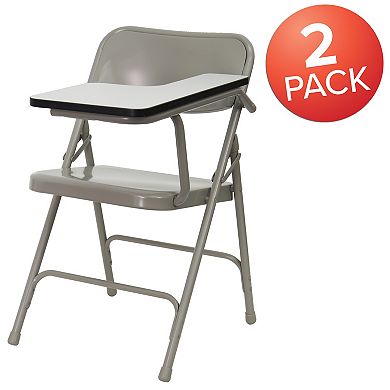 Emma and Oliver 2 Pack Premium Steel Folding Chair with Left Handed Tablet Arm