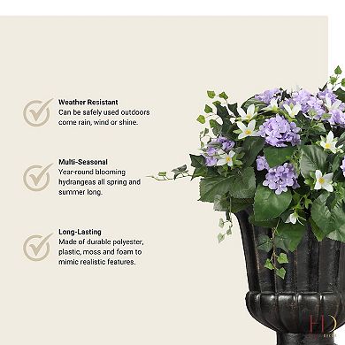 22" Wide Artificial Purple Hydrangea Pot Filler with Adjustable Height