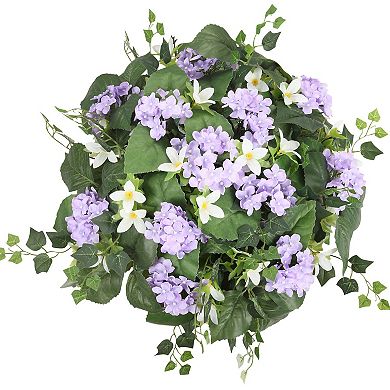 22" Wide Artificial Purple Hydrangea Pot Filler with Adjustable Height