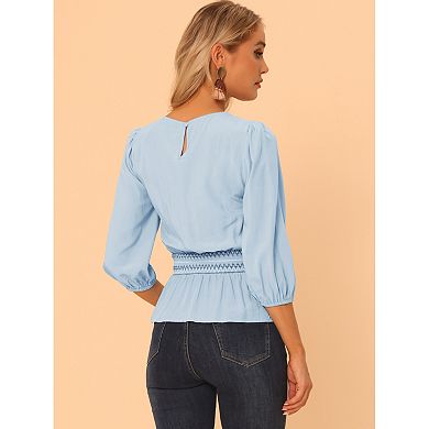 Peplum Top for Women's Half Sleeve Smocked Waist Blouse