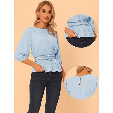 Peplum Top for Women's Half Sleeve Smocked Waist Blouse