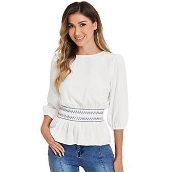 Peplum Top for Women's Half Sleeve Smocked Waist Blouse