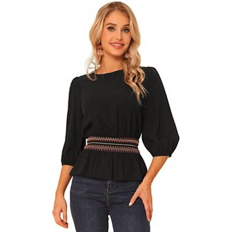 Peplum Top for Women's Half Sleeve Smocked Waist Blouse
