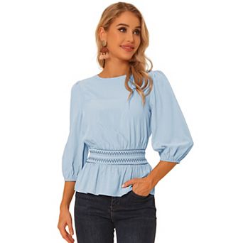 Peplum Top for Women's Half Sleeve Smocked Waist Blouse