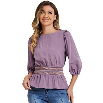 Peplum Top for Women's Half Sleeve Smocked Waist Blouse