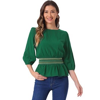 Peplum Top for Women's Half Sleeve Smocked Waist Blouse