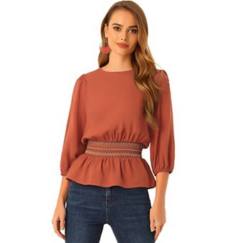 Peplum Top For Women's Half Sleeve Smocked Waist Blouse