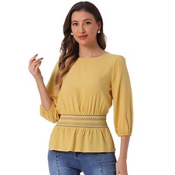 Peplum Top For Women's Half Sleeve Smocked Waist Blouse