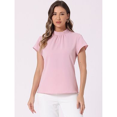 Work Top for Women's Stand Collar Cap Sleeve Keyhole Back Elegant Business Blouse