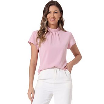 Work Top For Women's Stand Collar Cap Sleeve Keyhole Back Elegant Business Blouse