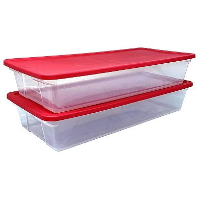 Homz 41Qt Clear Plastic Holiday Storage Container w/Red Snap Lock Lid (4 Pack)