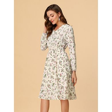Women's Floral Print A-line V-neck Midi Dress