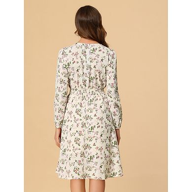 Women's Floral Print A-line V-neck Midi Dress