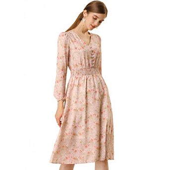 Women's Floral Print A-line V-neck Midi Dress