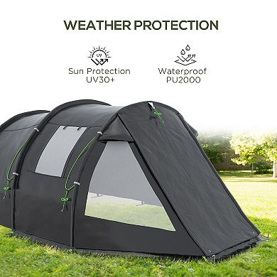 Outsunny 3-4 Person Camping Tent with 2 Rooms, Windows, Dome Tent, Black