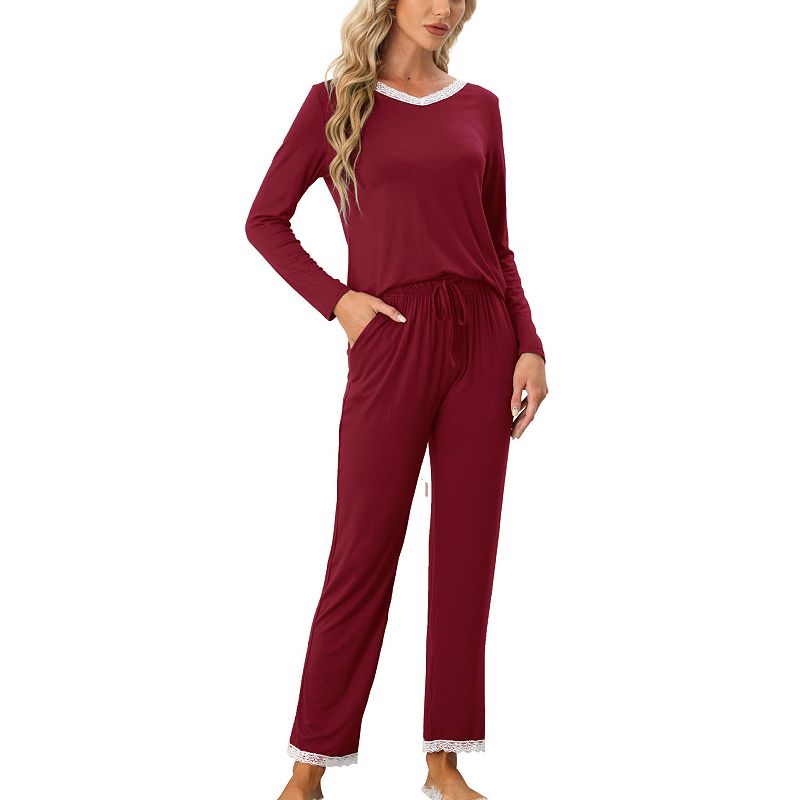 Women's Sleepwear Lounge Soft Nightwear with Pockets Long Sleeve Pajama Set