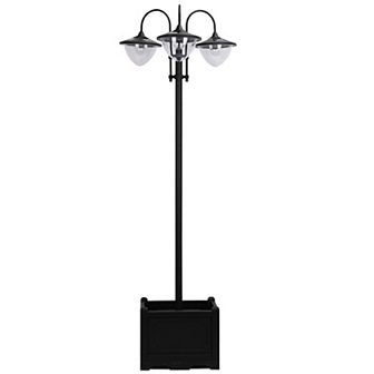 Outsunny 3-head LED Solar Light Lamp with Planter, Solar-powered Lamp Post, Black