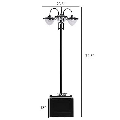Outsunny 3-head LED Solar Light Lamp with Planter, Solar-powered Lamp Post, Black