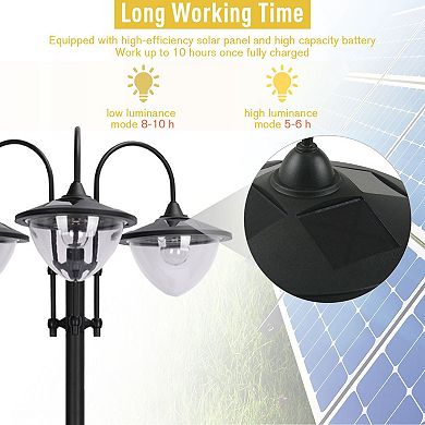 Outsunny 3-head LED Solar Light Lamp with Planter, Solar-powered Lamp Post, Black