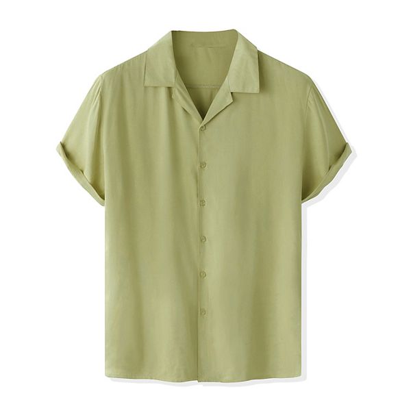 Men's Summer Camp Collar Short Sleeve Button Down Solid Beach Shirt