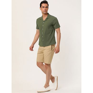 Men's Summer Camp Collar Short Sleeve Button Down Linen Shirts