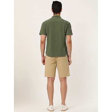 Men's Summer Camp Collar Short Sleeve Button Down Linen Shirts
