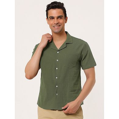 Men's Summer Camp Collar Short Sleeve Button Down Linen Shirts