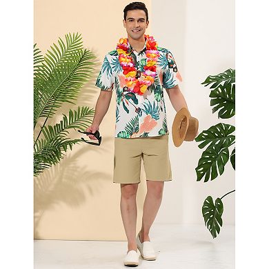 Men's Short Sleeve Printed Button Front Beach Hawaiian Shirt