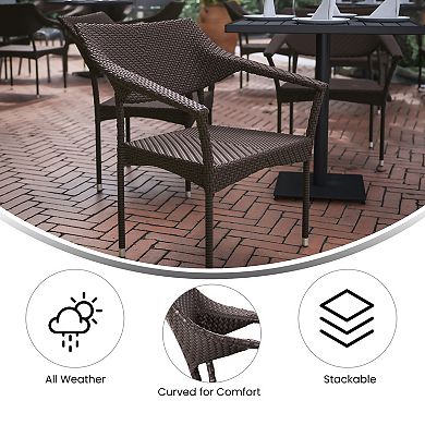 Emma and Oliver Shasta Modern All-Weather Patio Dining Chairs with Fade and Weather Resistant PE Rattan and Reinforced Steel Frame
