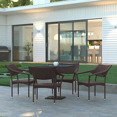 Emma and Oliver Shasta Modern All-Weather Patio Dining Chairs with Fade and Weather Resistant PE Rattan and Reinforced Steel Frame