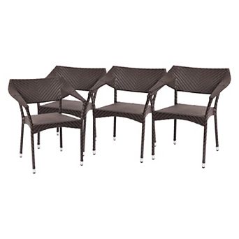 Emma and Oliver Shasta Modern All-Weather Patio Dining Chairs with Fade and Weather Resistant PE Rattan and Reinforced Steel Frame