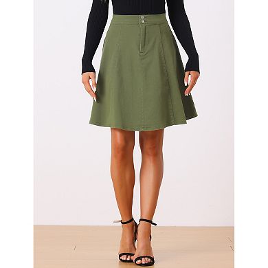 Women's Casual High Waist A-line Flared Pleated Midi Denim Skirt
