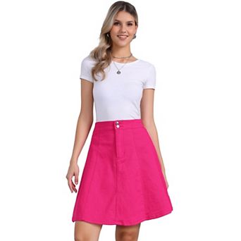 Women's Casual High Waist A-Line Flared Pleated Midi Denim Skirt