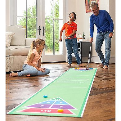 Shuffle Zone Shuffleboard Family Game with Oxford Mat and Rolling Pucks