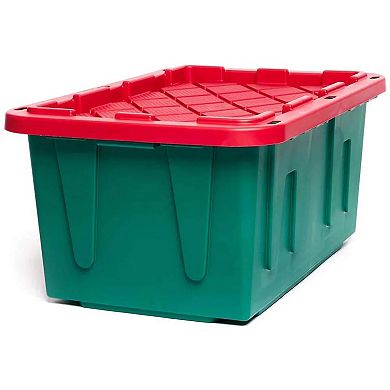 HOMZ Durable 27 Gallon Heavy Duty Holiday Storage Tote, Green/Red, (4 Pack)