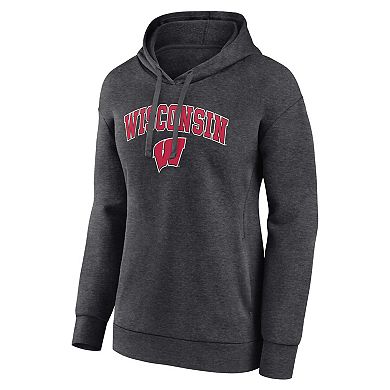 Women's Fanatics Branded Heather Charcoal Wisconsin Badgers Evergreen Campus Pullover Hoodie