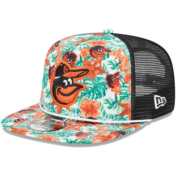 Men's New Era White/Black Baltimore Orioles Tropic Floral Golfer Snapback  Hat