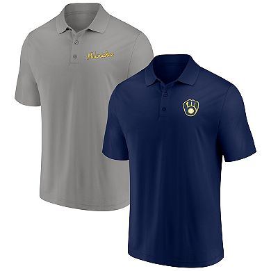 Men's Fanatics Branded Navy/Gray Milwaukee Brewers Dueling Logos Polo Combo Set