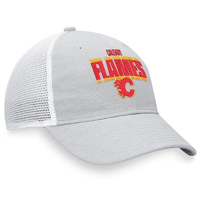 Men's Fanatics Branded Heather Gray/White Calgary Flames Team Trucker Snapback Hat