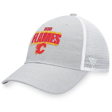 Men's Fanatics Branded Heather Gray/White Calgary Flames Team Trucker Snapback Hat